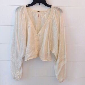 Free People cropped balloon sleeve ivory blouse large